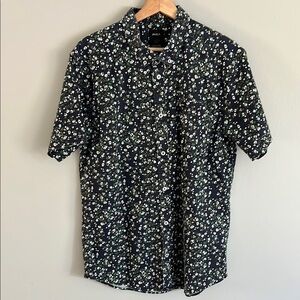 RVCA Black Floral Casual Button Down Shirt Large